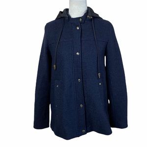 Zara Navy Blue Wool Blend Zipper Military Style Jacket Size Small